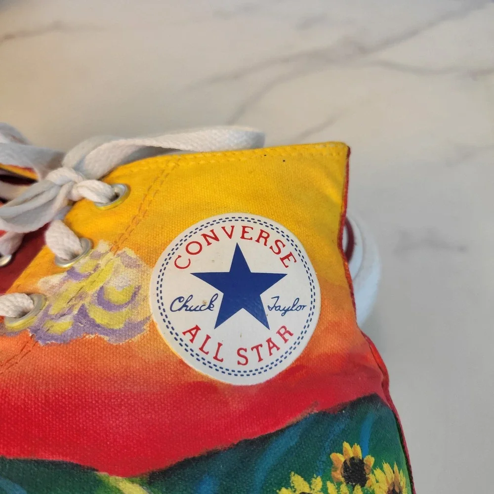 Converse Chuck Taylor All Star High Top Hand Painted Sunflower Bee Womens 9
